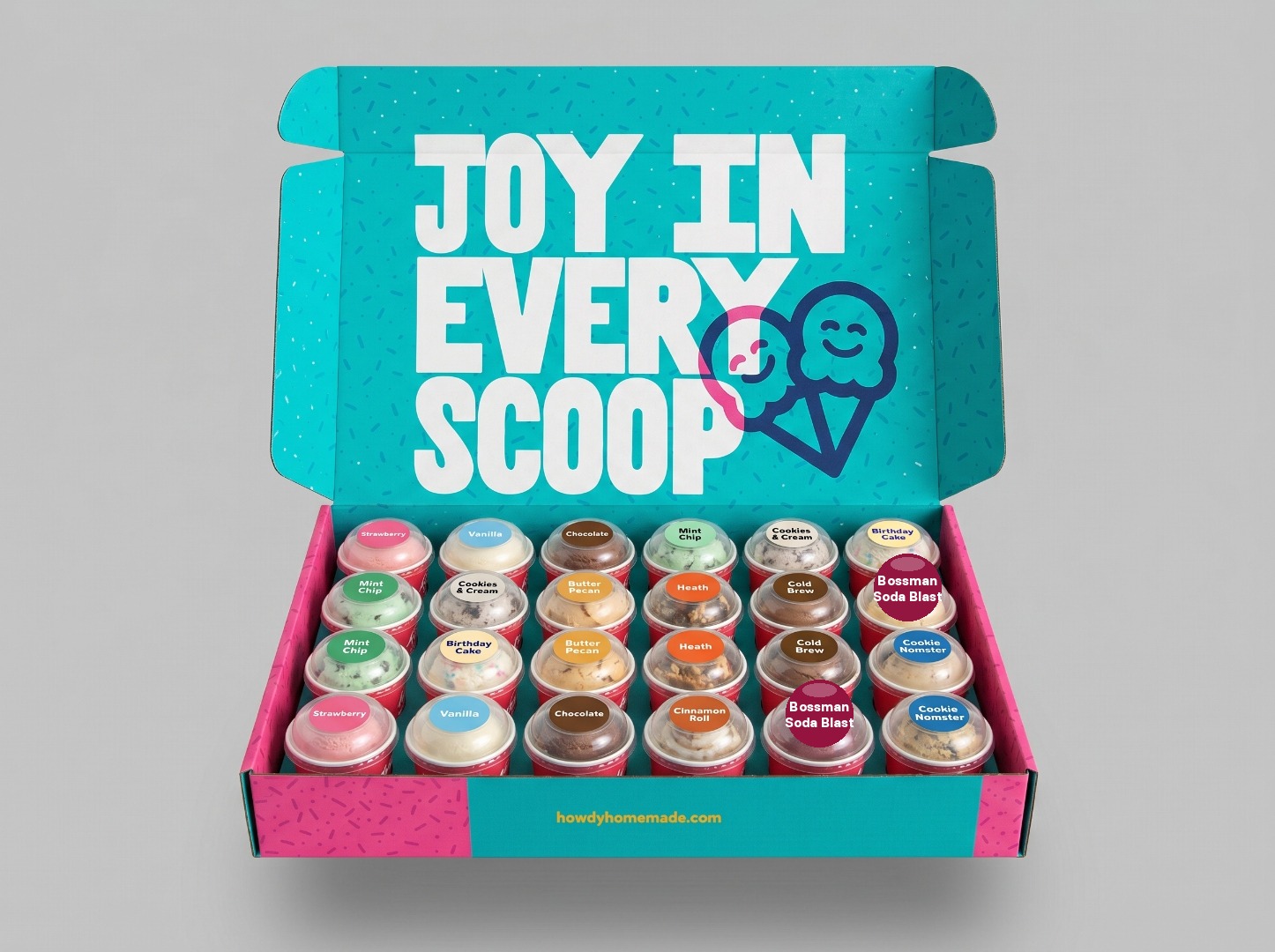 An open Party Pack with an assortment of ice cream flavors